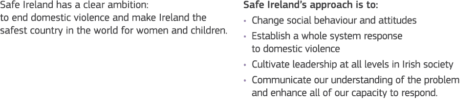 Safe Ireland has a clear ambition: to end domestic violence and make Ireland the safest country in the world for wome   