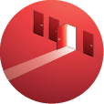 Businessman walking open door of choice path to goal success on wall red  illustration Vector